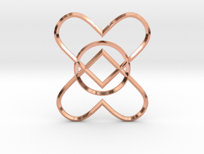 2 Hearts 1 Ring Pendant in Polished Copper