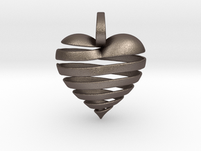 Ribbon Heart Pendant in Polished Bronzed-Silver Steel