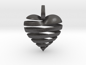 Ribbon Heart Pendant in Dark Gray PA12 Glass Beads