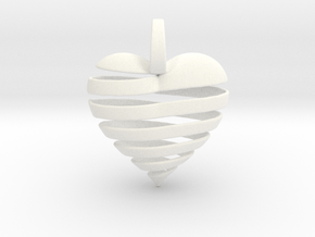 Ribbon Heart Pendant in White Smooth Versatile Plastic