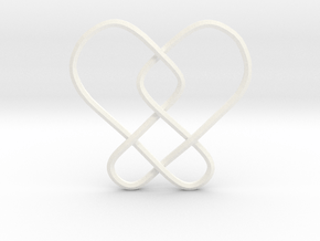 2 Hearts Knot Pendant in White Smooth Versatile Plastic