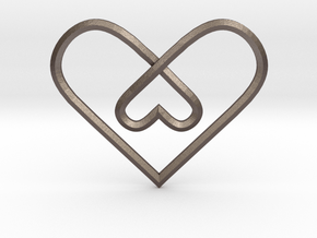 2 Hearts Knot Pendant in Polished Bronzed-Silver Steel