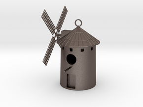 Spanish Windmill Birdhouse in Polished Bronzed-Silver Steel