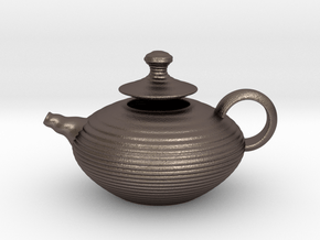 Decorative Teapot in Polished Bronzed-Silver Steel