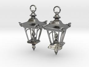 A Candle in the Dark ✦ Lantern Earrings with Moth in Polished Silver