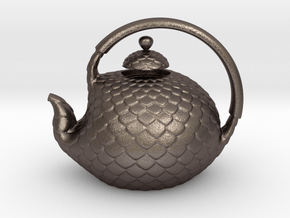 Decorative Teapot in Polished Bronzed-Silver Steel