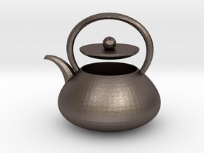 Decorative Teapot in Polished Bronzed-Silver Steel