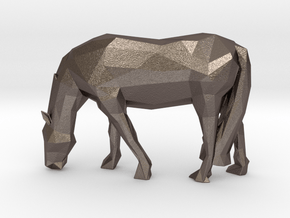 Low Poly Grazing Horse in Polished Bronzed-Silver Steel