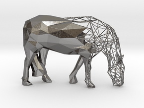 Semiwire Low Poly Grazing Horse in Processed Stainless Steel 316L (BJT)
