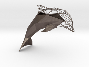 Semiwire Low Poly Dolphin in Polished Bronzed-Silver Steel