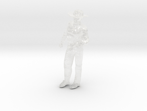 Man Standing Arm Bent: Wearing a Large Hat in Clear Ultra Fine Detail Plastic: 1:87 - HO