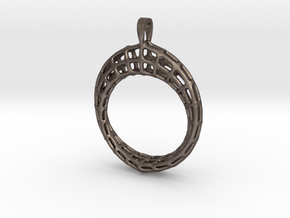 Piped Mobius Band Wireframe Pendant with Bail in Polished Bronzed Silver Steel