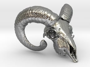 Ram skull 38mm in Natural Silver