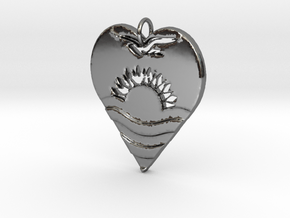 Kiribáti Flag Heart Icon Pendant in Fine Detail Polished Silver: Large