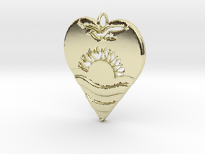 Kiribáti Flag Heart Icon Pendant in 14K Yellow Gold: Medium