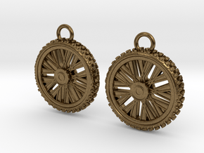 Dirt bike Wheel and Tire Earings in Natural Bronze