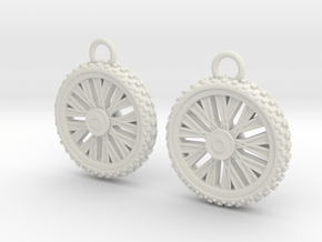 Dirt bike Wheel and Tire Earings in White Natural Versatile Plastic
