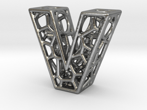 Bionic Necklace Pendant Design - Letter V in Natural Silver