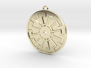 Sonnenrad - Black Sun - Sun Wheel Medallion in 9K Yellow Gold 