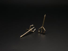 Trident - Post Earrings in Natural Brass