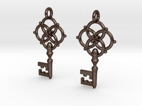 Old Key Earrings in Polished Bronze Steel
