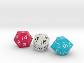 Set of three dice: d14, d16 and d18 in Matte High Definition Full Color