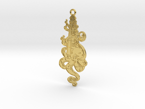 Lighthouse Octopus Large keychain 90mm x 37mm in Polished Brass