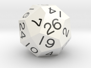 Fourfold Polyhedral d26 (White) in Smooth Full Color Nylon 12 (MJF)