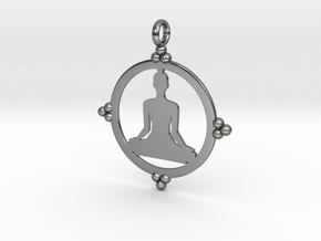Meditator Pendant in Polished Silver