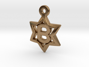 Jewish Star Pendant - B in Natural Brass