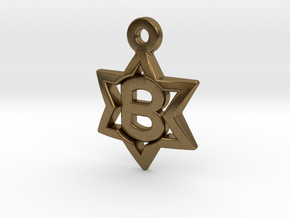 Jewish Star Pendant - B in Natural Bronze