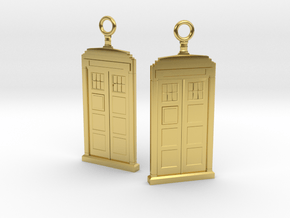 Pride TARDIS earring pendants in Polished Brass