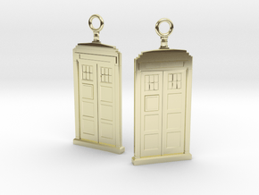 Pride TARDIS earring pendants in 14k Gold Plated Brass