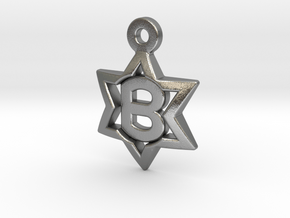 Jewish Star Pendant - B in Natural Silver