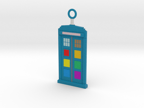 TARDIS Pride Key Ring or Necklace Pendant in Natural Full Color Nylon 12 (MJF): 1:20000