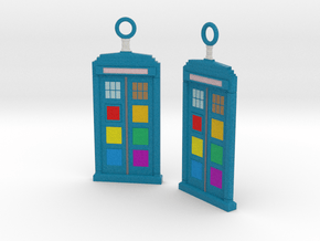 TARDIS Pride Earrings in Natural Full Color Nylon 12 (MJF): d00