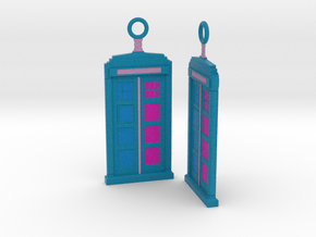 TARDIS Pride Bisexual Flag Earring Pendants in Natural Full Color Nylon 12 (MJF)