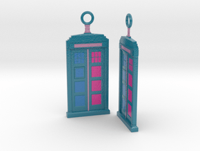 TARDIS Pride Bisexual Flag Earring Pendants in Smooth Full Color Nylon 12 (MJF)