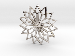 15 point snowflake pendant 49mm in Rhodium Plated Brass