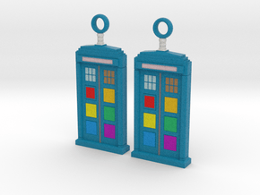 TARDIS Pride Earrings in Natural Full Color Nylon 12 (MJF): d00