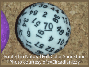 d70 Sphere Dice "Septem-Nihilo" in Natural Full Color Sandstone