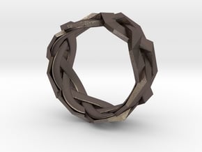 Braided Polygon Ring Size 7 in Polished Bronzed Silver Steel