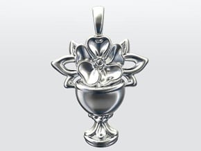 The Holy Grail and Five-Petal Rose Pendant  in Polished Silver