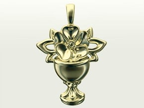 The Holy Grail and Five-Petal Rose Pendant  in 14K Yellow Gold