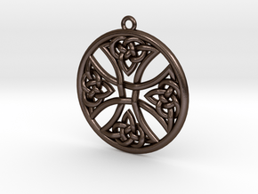 Round Celtic Cross Pendant in Polished Bronze Steel: Medium