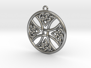 Round Celtic Cross Pendant in Natural Silver: Medium