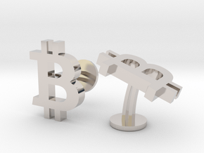 Bitcoin B Symbol Cufflinks in Rhodium Plated Brass