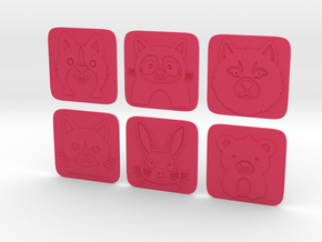 6 cute animals coaster set in Pink Processed Versatile Plastic