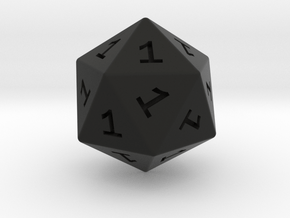 All Ones D20 in Black Smooth Versatile Plastic: Small
