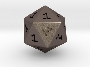 All Ones D20 in Polished Bronzed-Silver Steel: Large